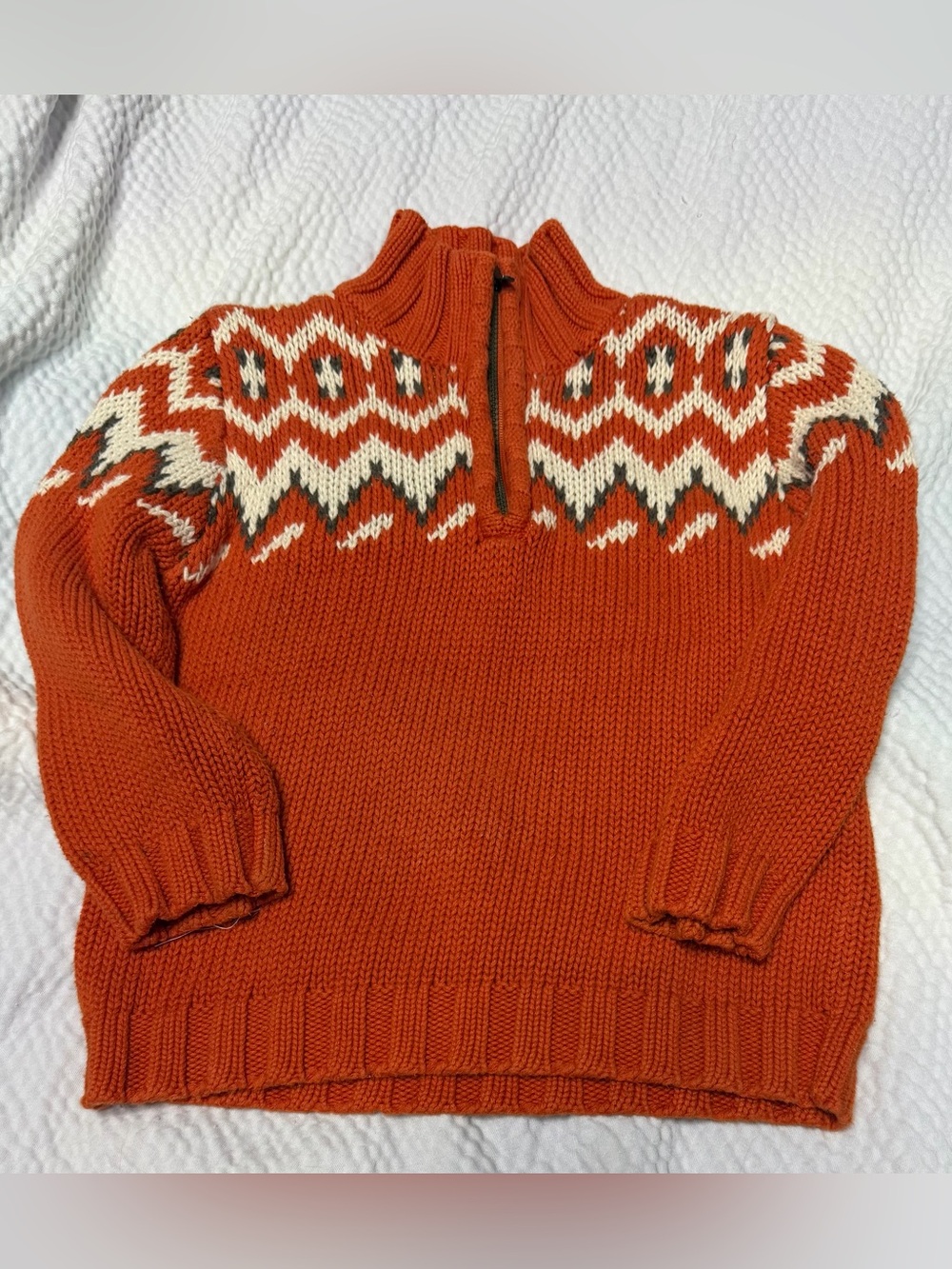 Kids Rust Fair Isle Half-Zip Sweater